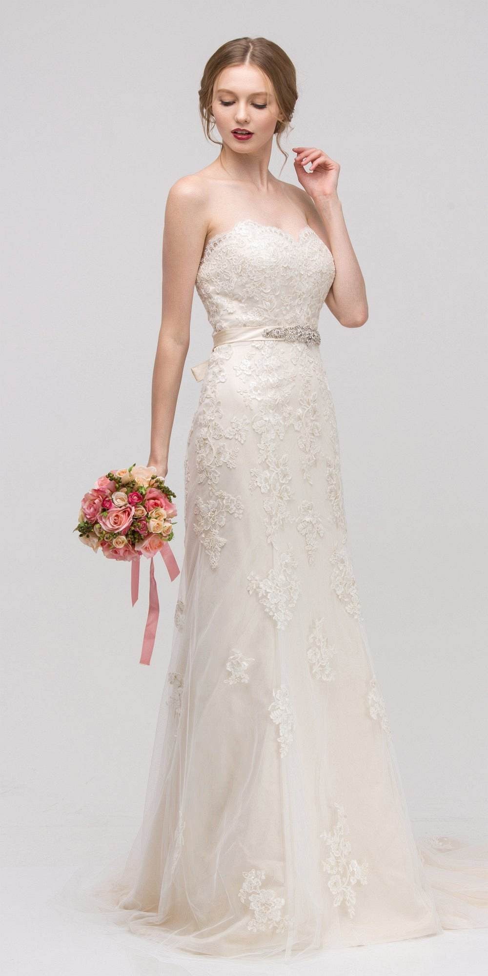 Sweetheart Neckline Fit And Flare Bridal Gown Embellished Waist Ivory Discountdressshop 3211