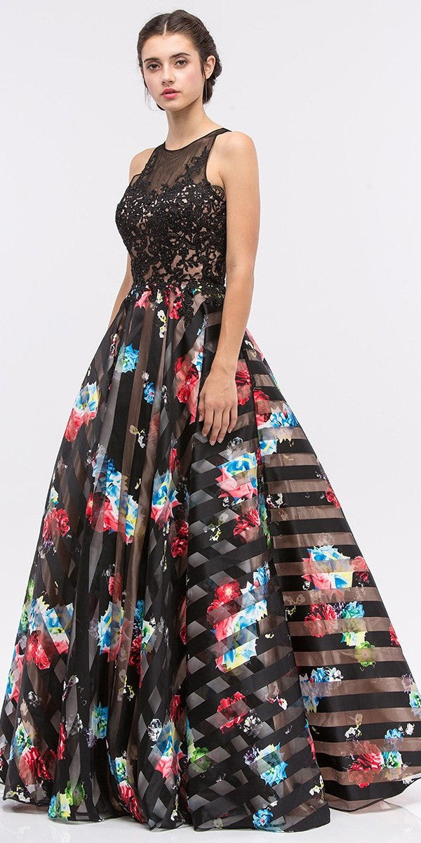 floral print ball gown