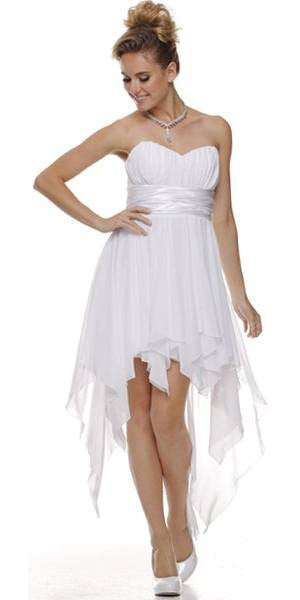 white strapless high low dress