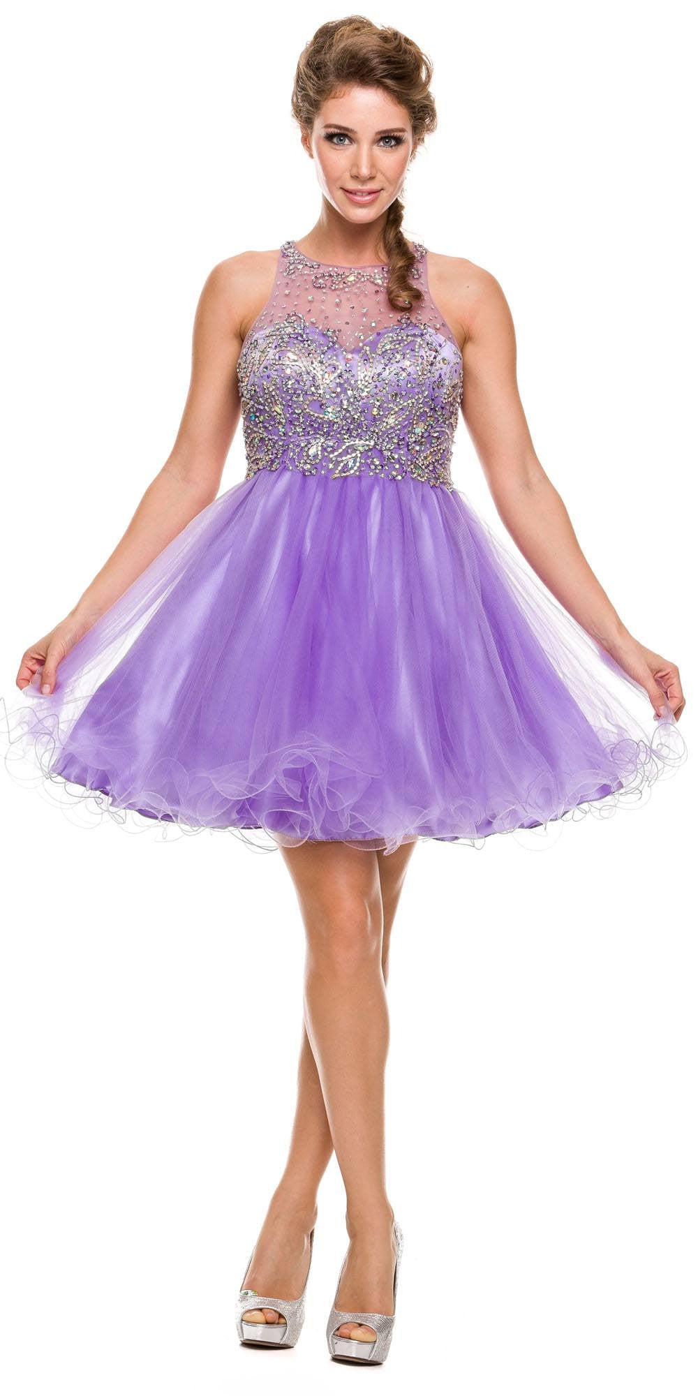 Keyhole Back Bateau Neck Lilac Puffy Cocktail Dress – DiscountDressShop