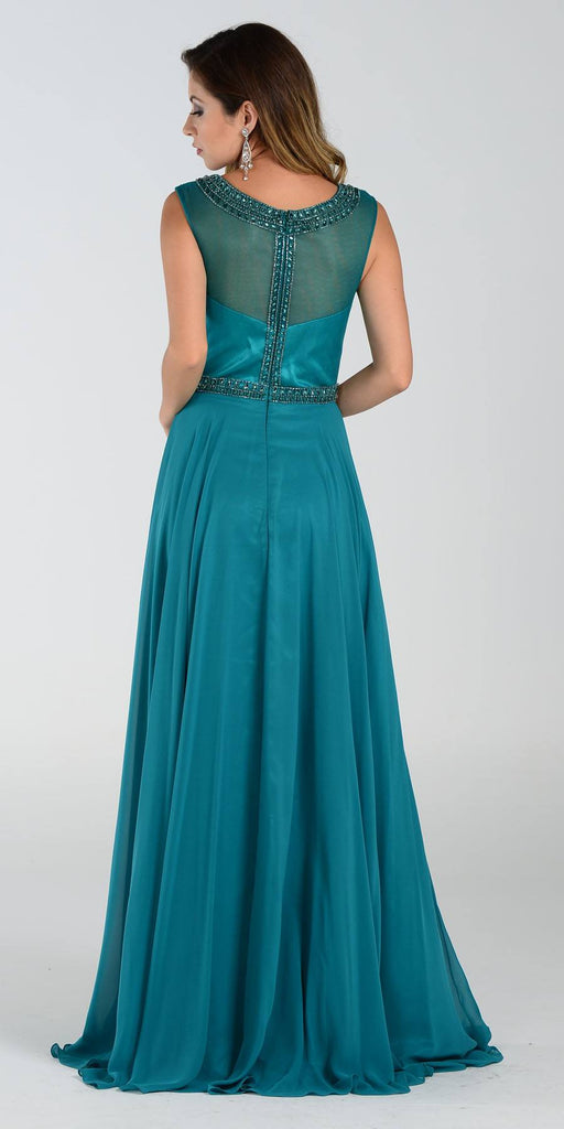 Poly USA 7332 Long A Line Formal Gown Periwinkle Chiffon Bead Top ...