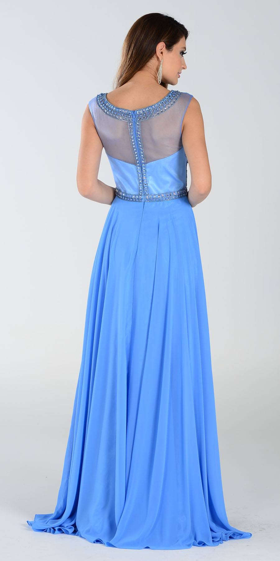 Poly USA 7332 Long A Line Formal Gown Periwinkle Chiffon Bead Top ...