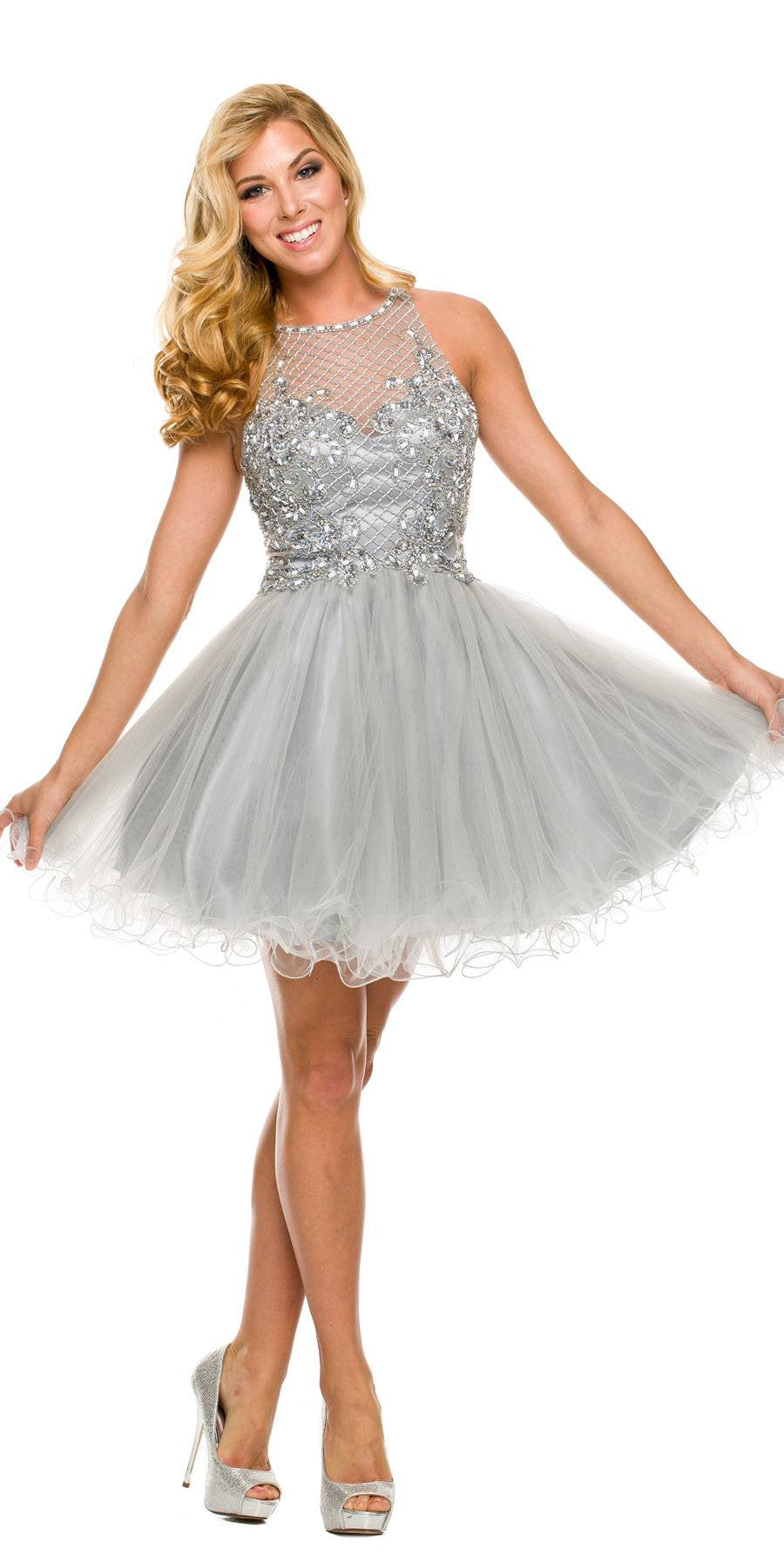 silver formal dresses short