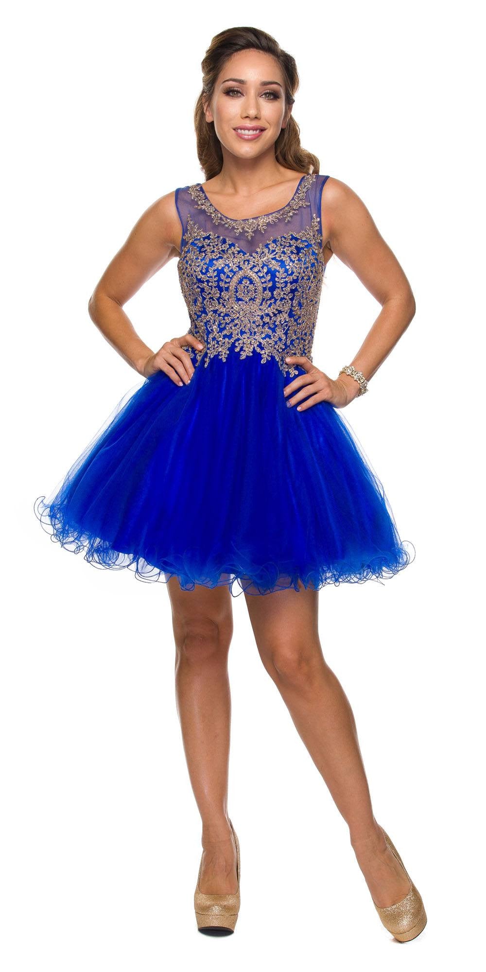 royal blue with gold dress