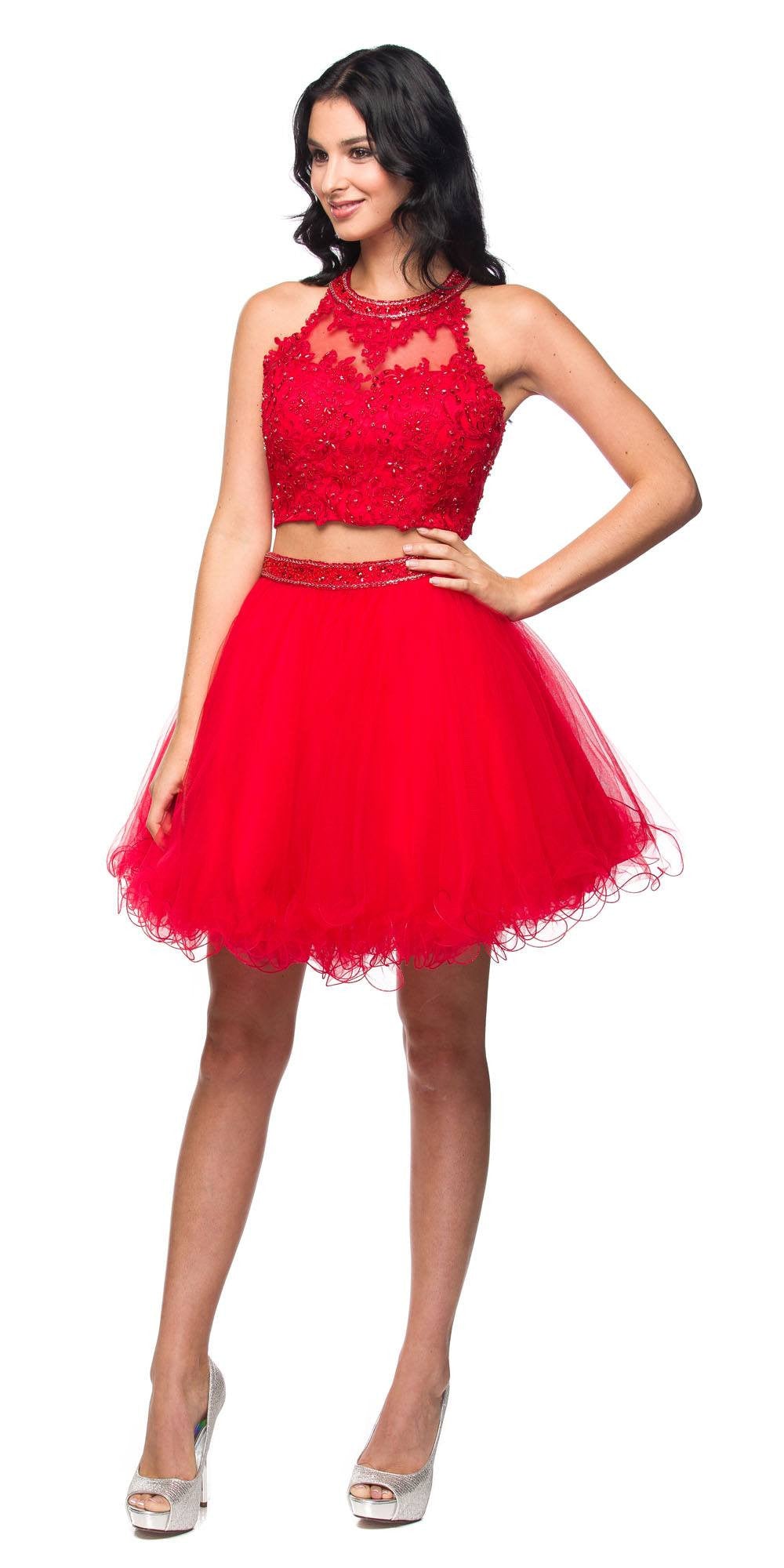 red two piece dress short