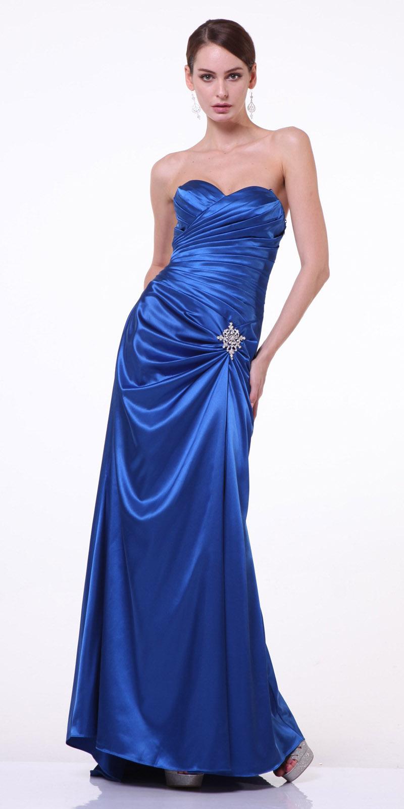 Silver Satin Prom Dress Pleated Bodice Strapless Sweetheart Neck ...