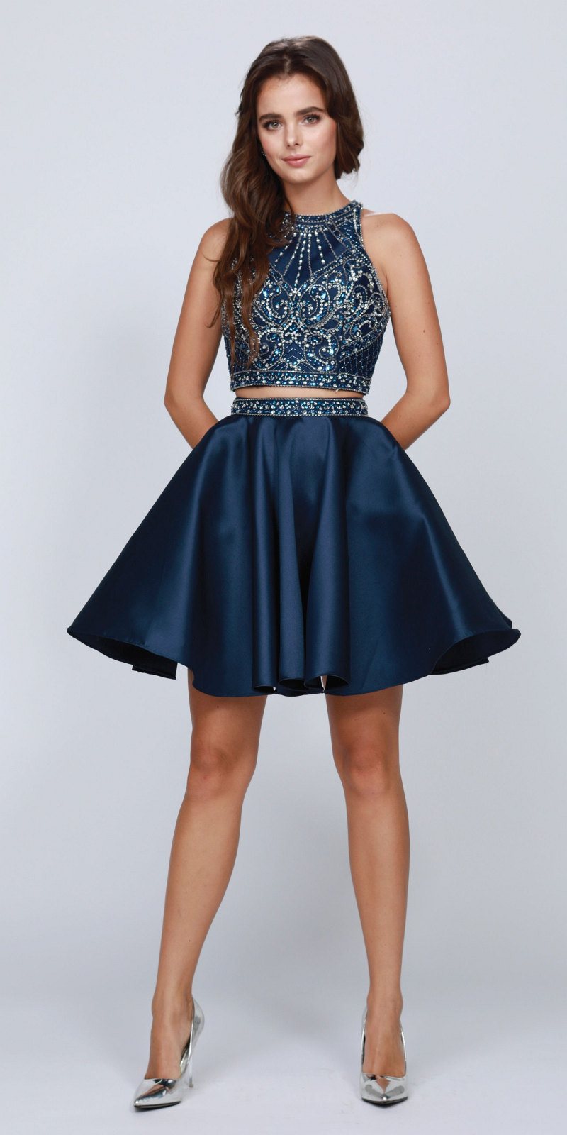 Juliet 811 Champagne Two-Piece Homecoming Short Dress Cut-Out Back ...