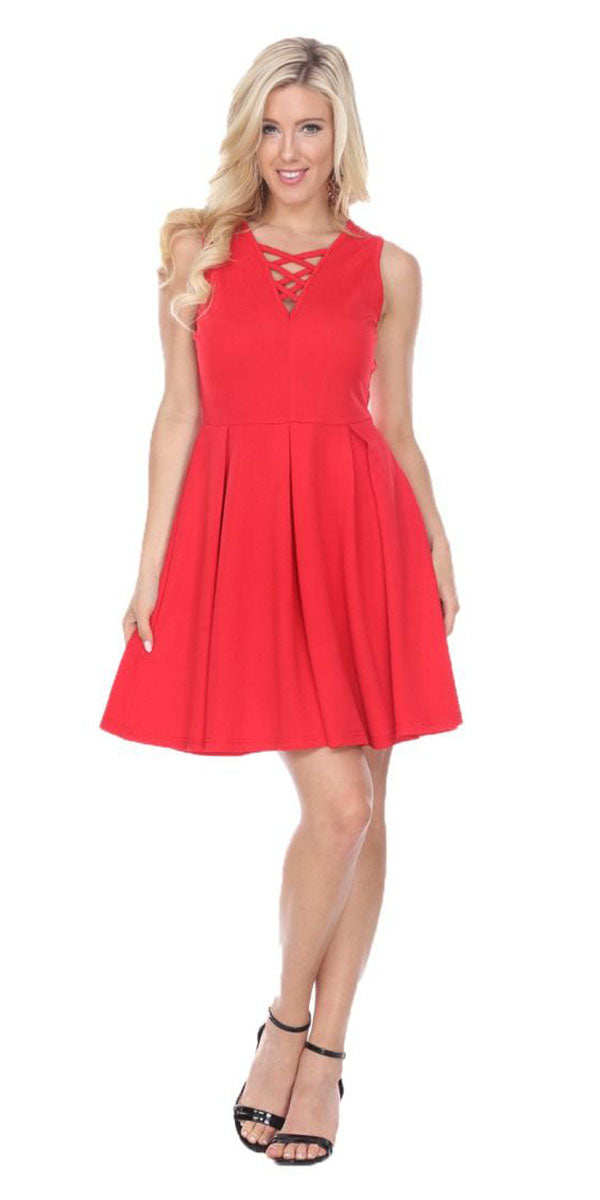 Shay Fit/Flair Skater Dress Red Short Criss-Cross Neckline ...