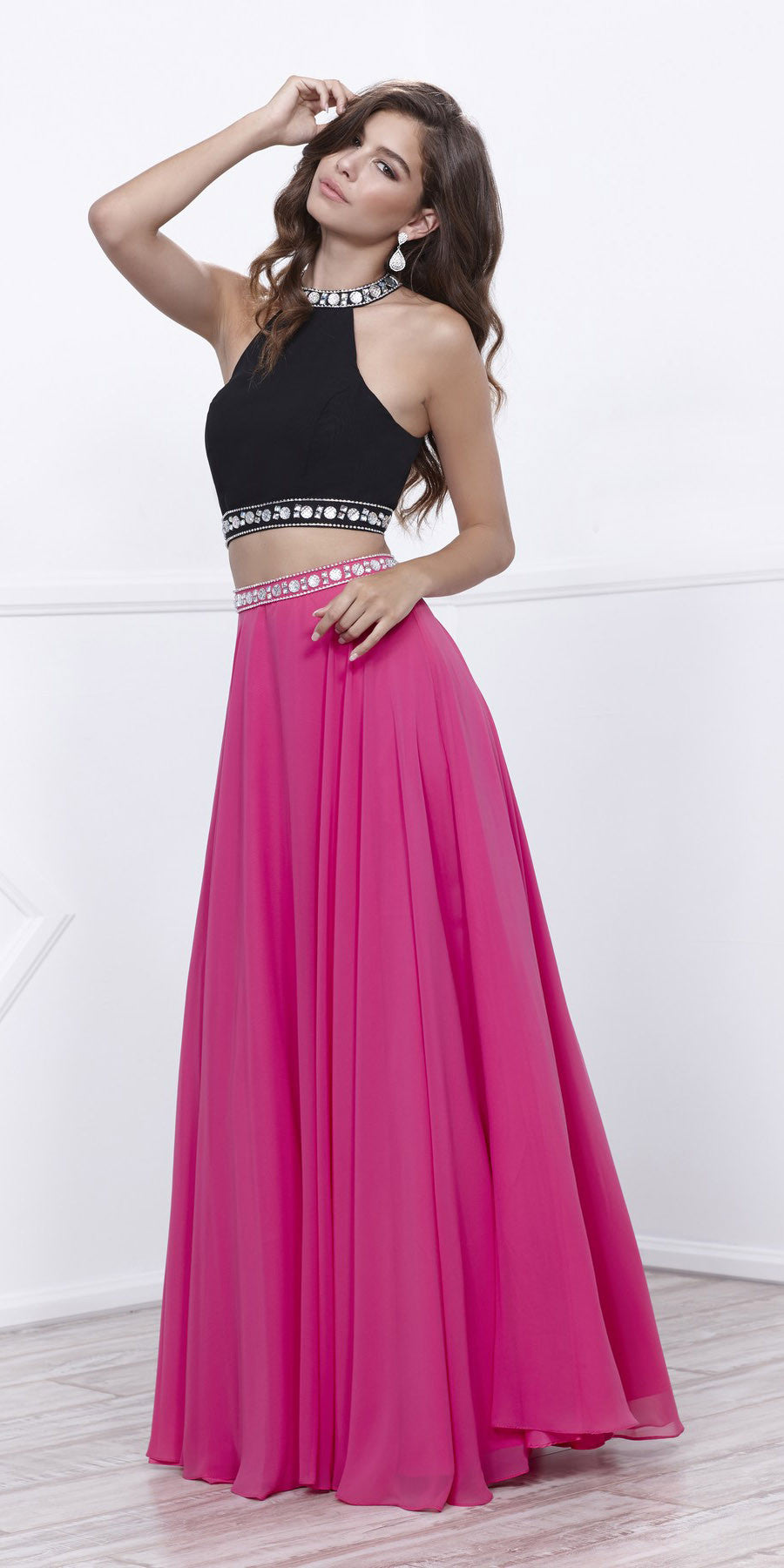 black and fuchsia dress