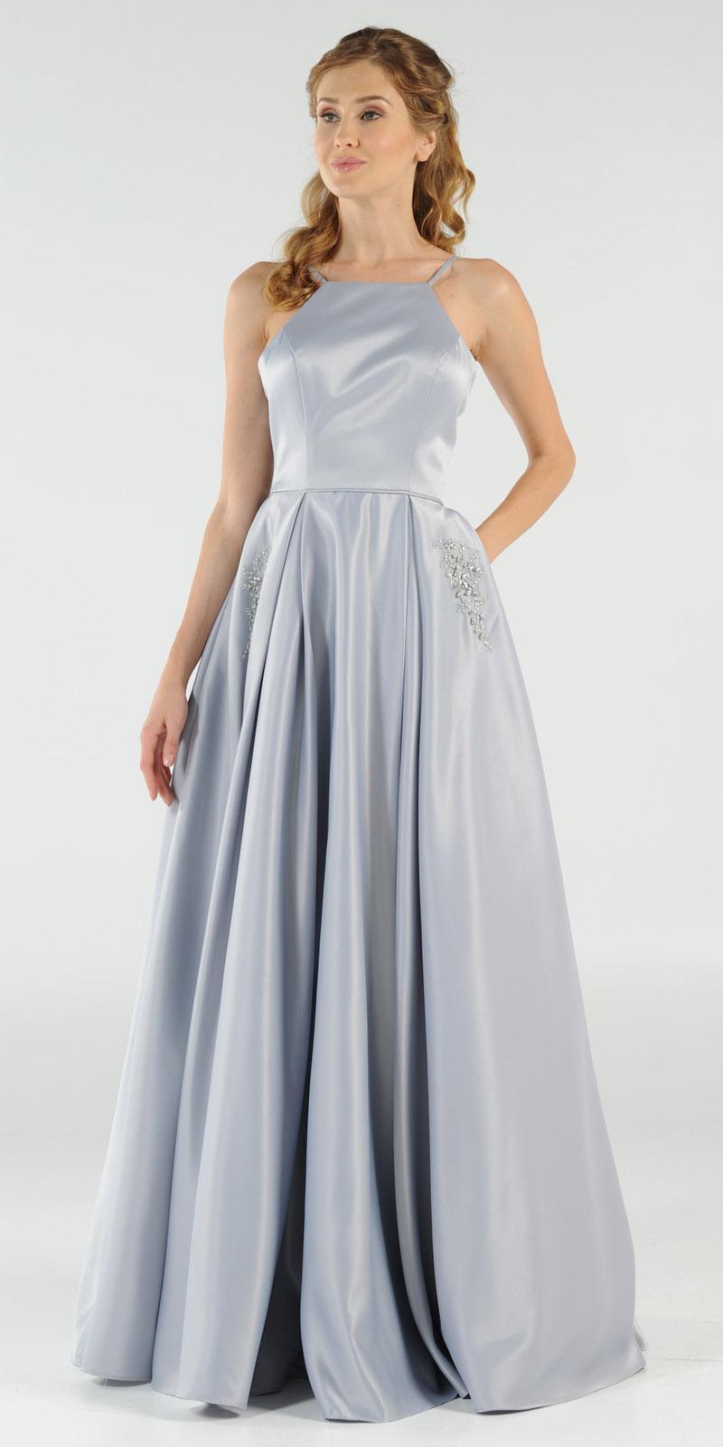 silver halter prom dress