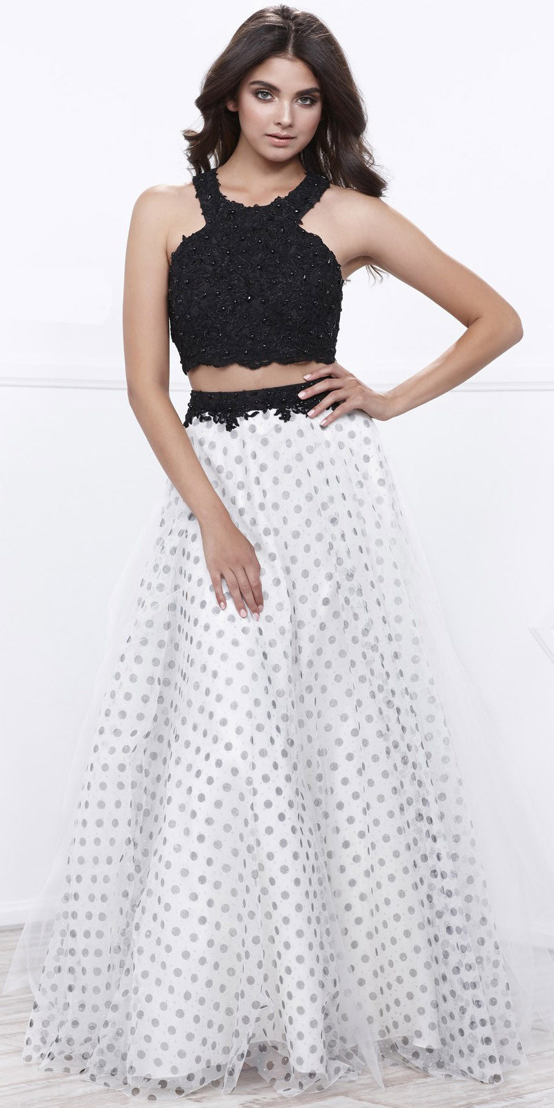 white and black polka dot skirt