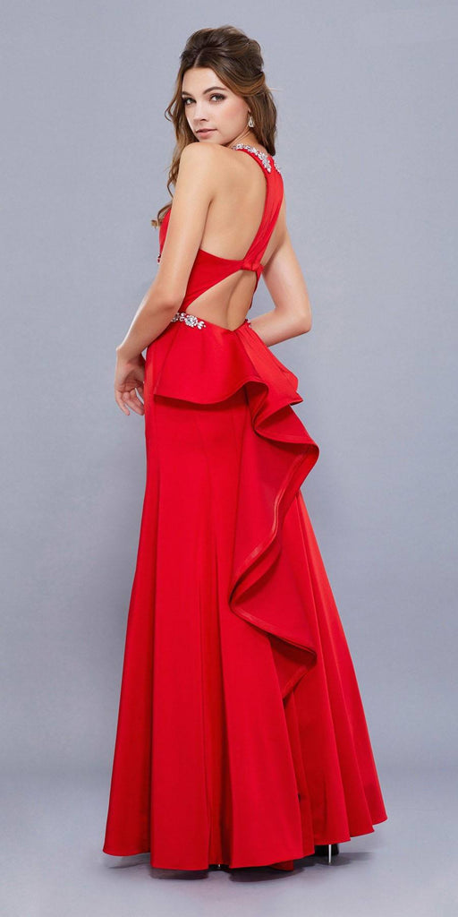 ruffle back prom dress