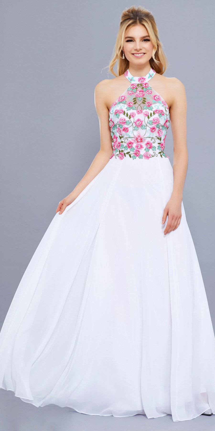 white embroidered prom dress