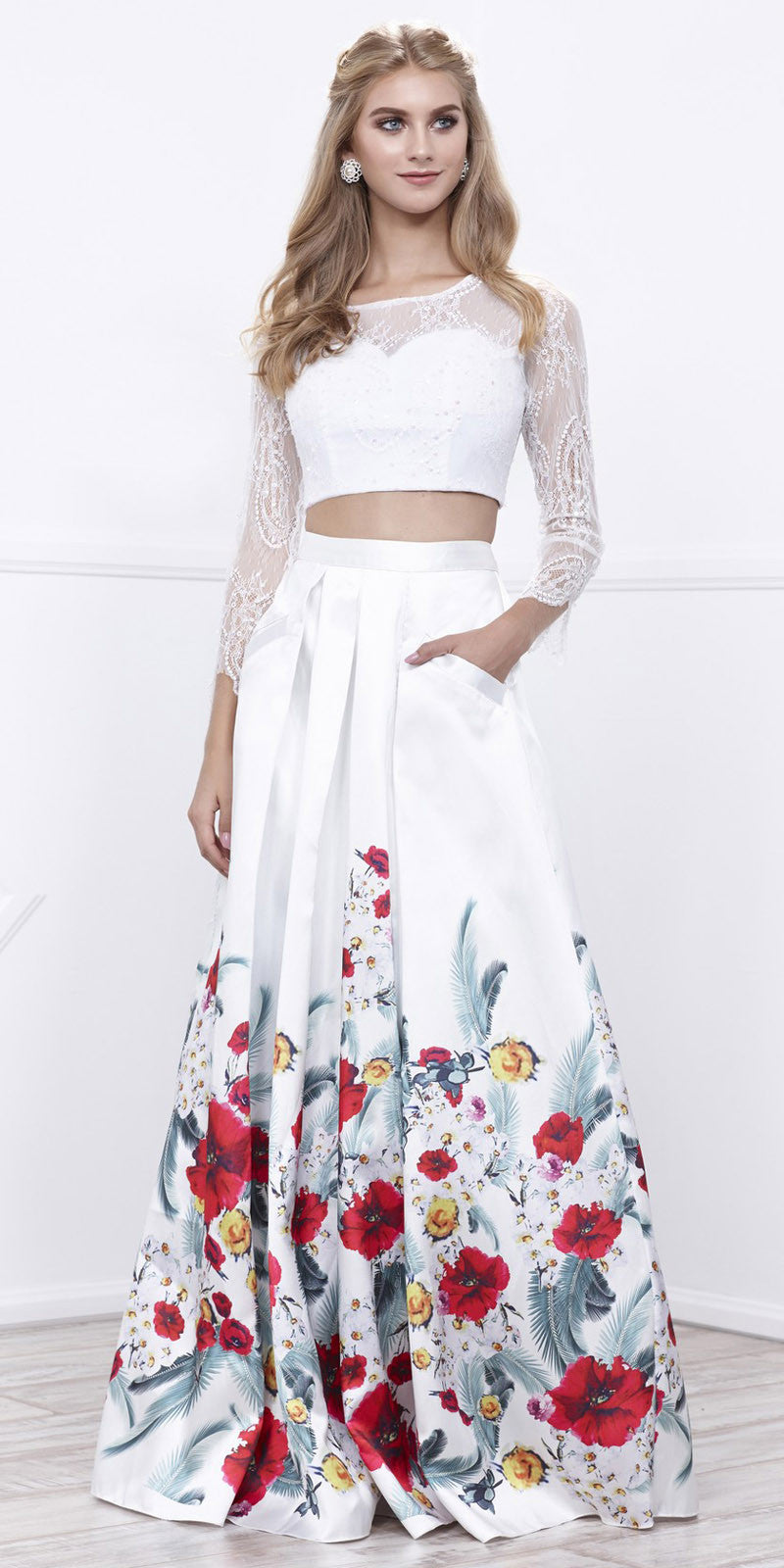 white crop top and skirt