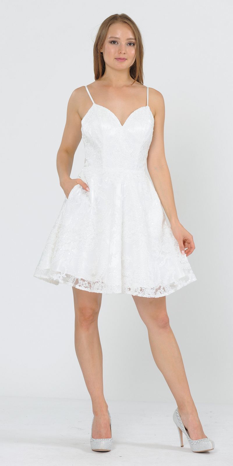 spaghetti strap white lace dress