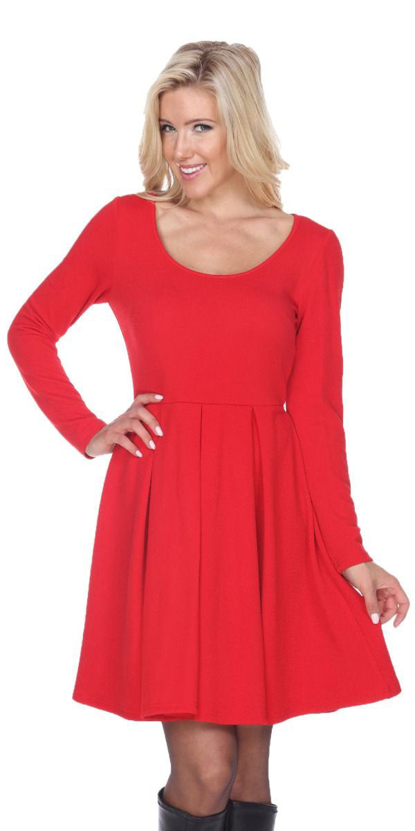 red long sleeve fit and flare dress