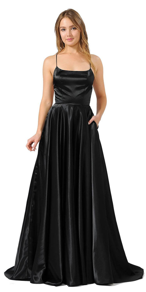Poly USA 9044 Black Strappy Back Long Prom Dress with Pockets ...