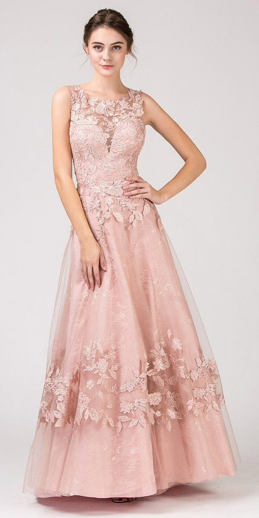 Eureka Fashion 9117 Dusty Rose Applique-Decorated Long Prom Dress ...
