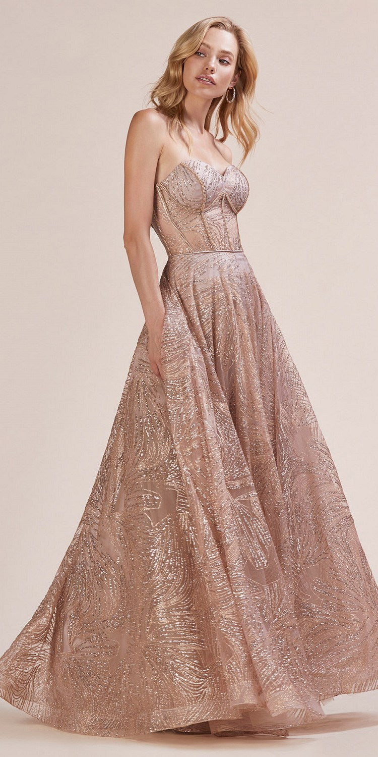 rose gold long prom dress