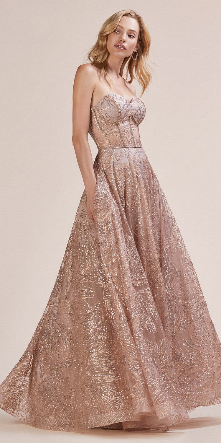 rose gold strapless dress