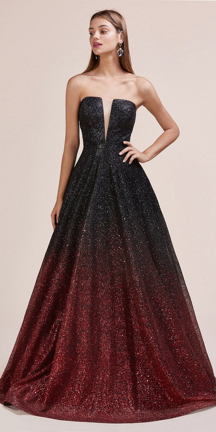 red glitter ball gown