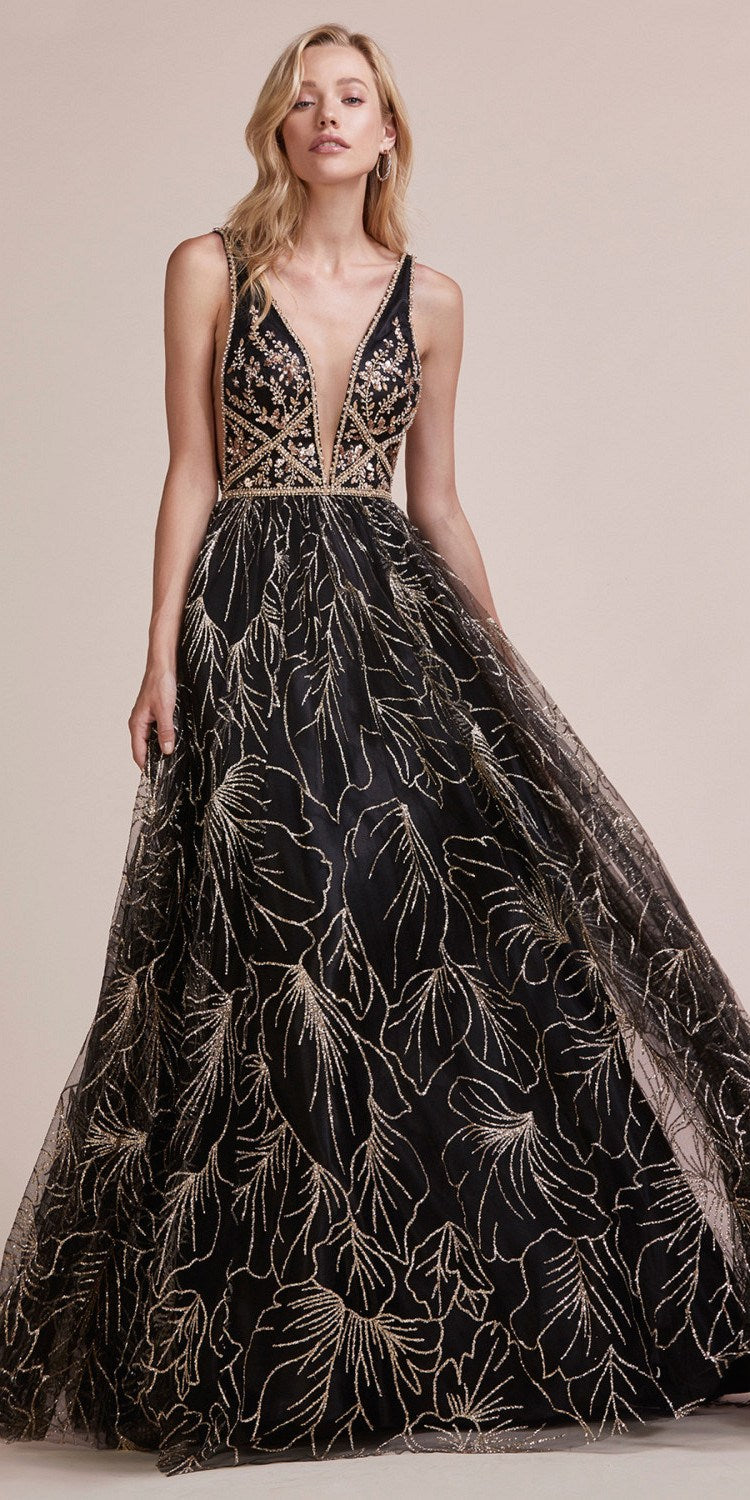 black and gold ball gown