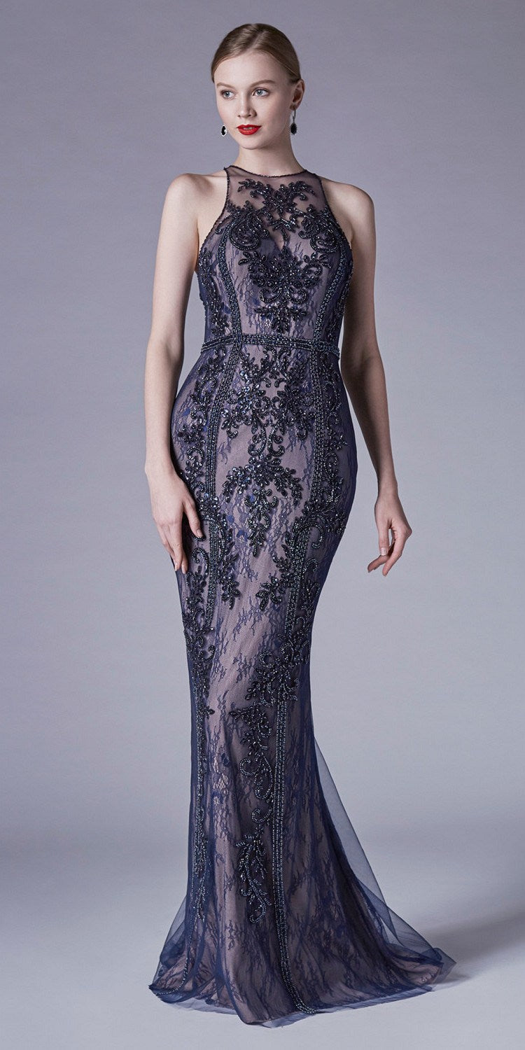 navy blue beaded gown