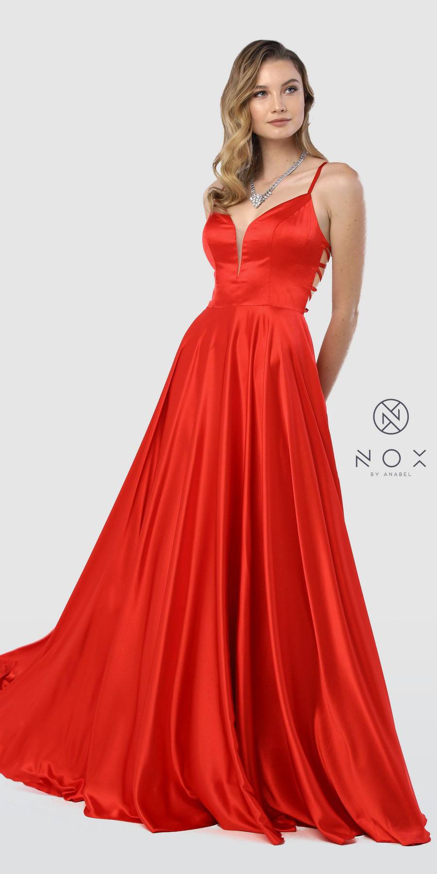red strappy back prom dress