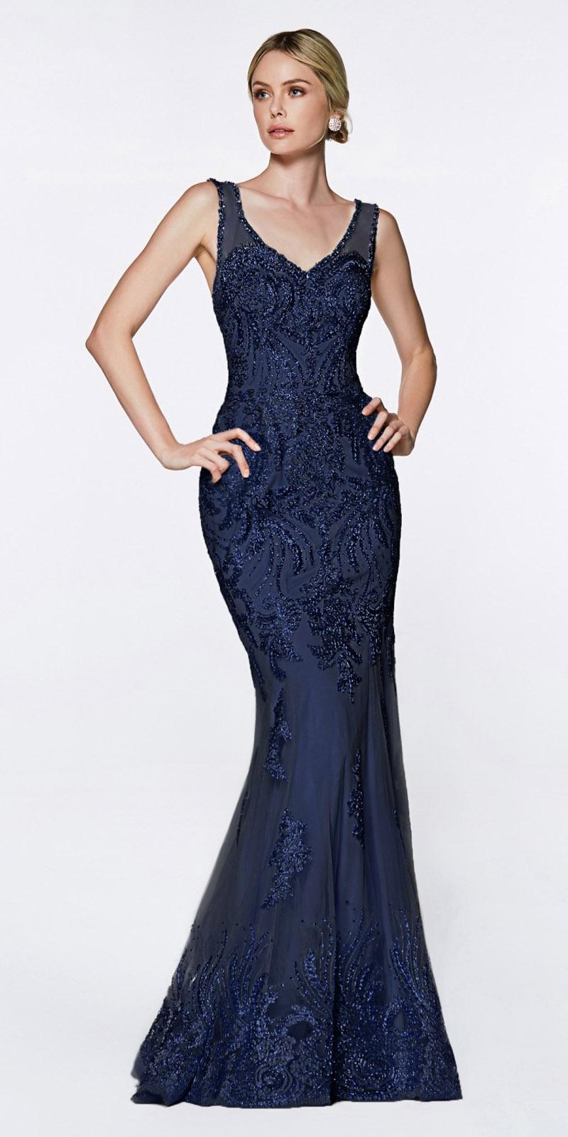 navy lace gown