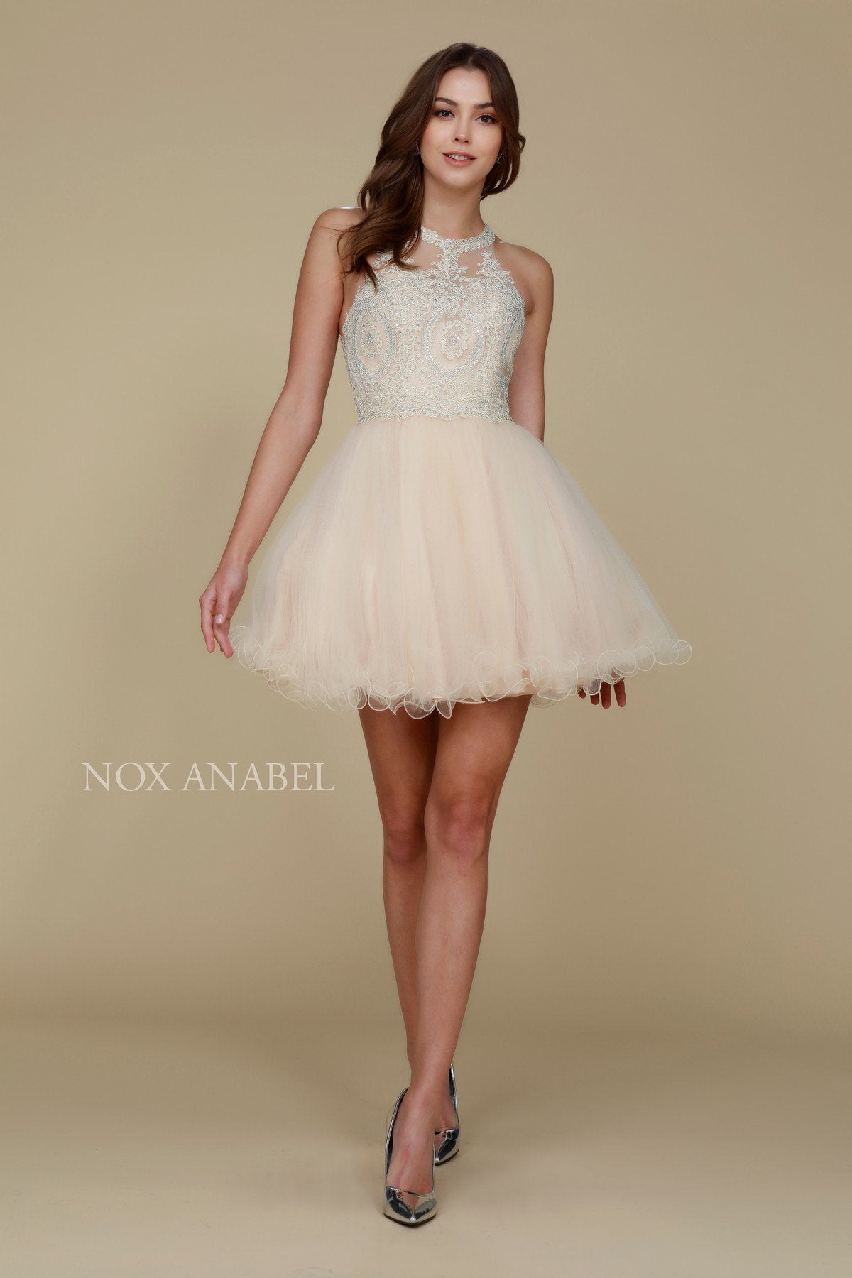 Short Mauve Homecoming Dress Poofy A Line Tulle Skirt Halter Neck ...