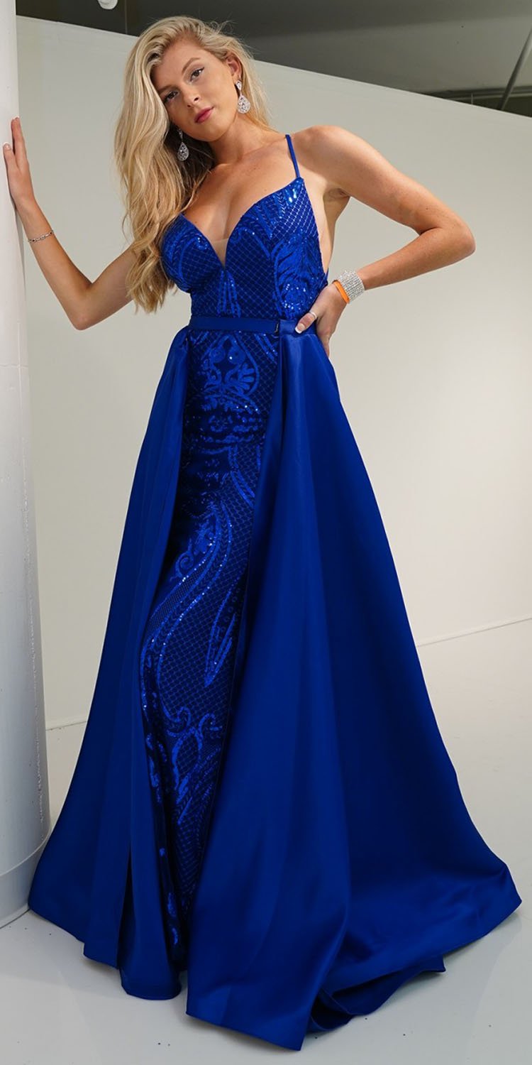 royal blue dress with cape