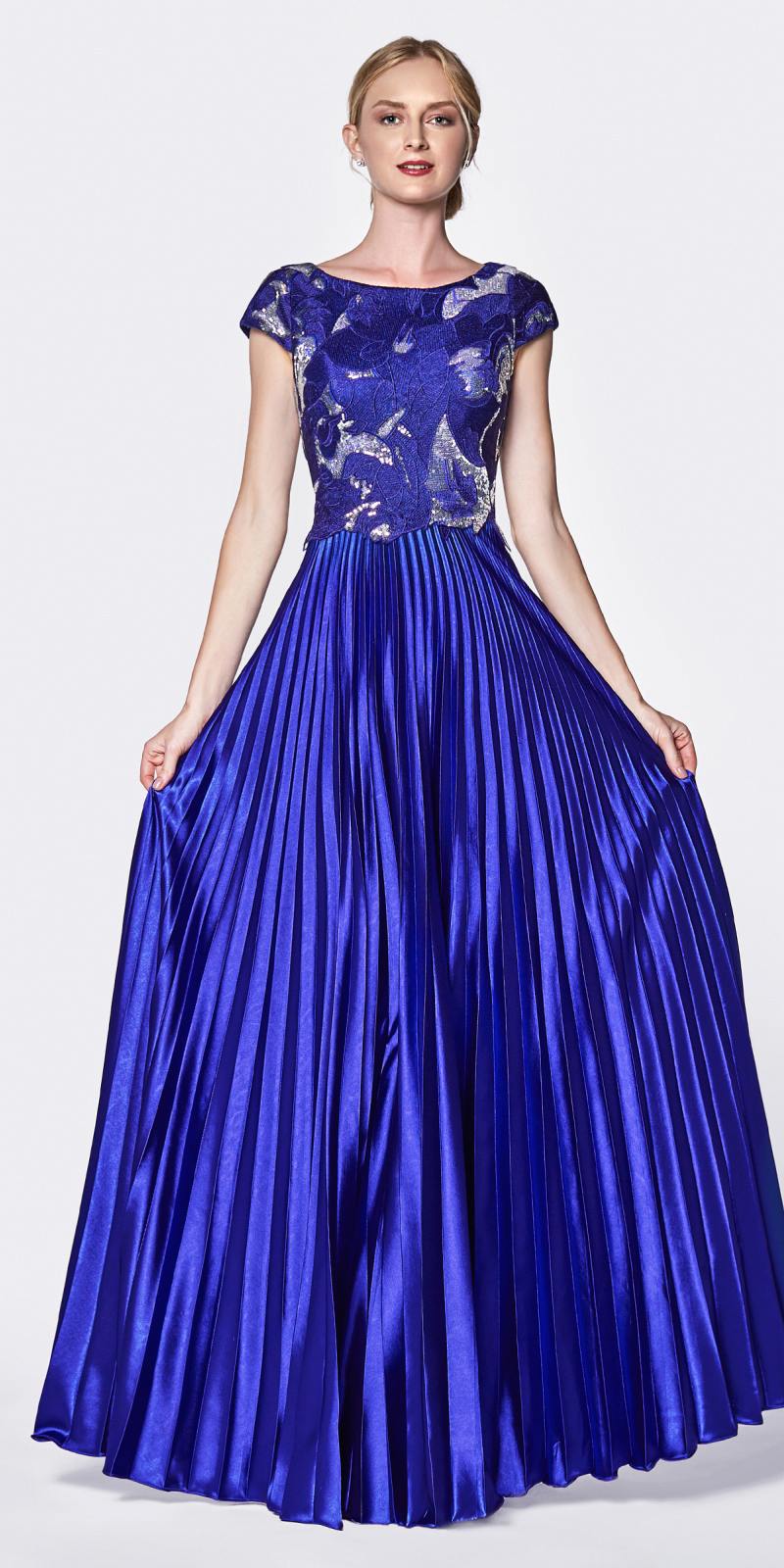 royal blue pleated dress