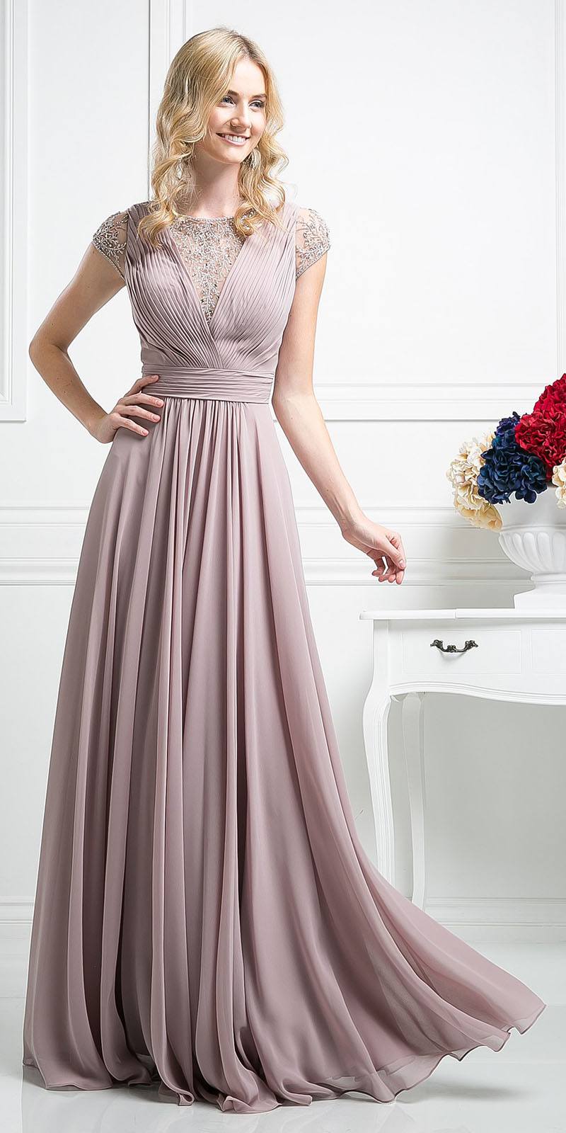 pleated evening dress