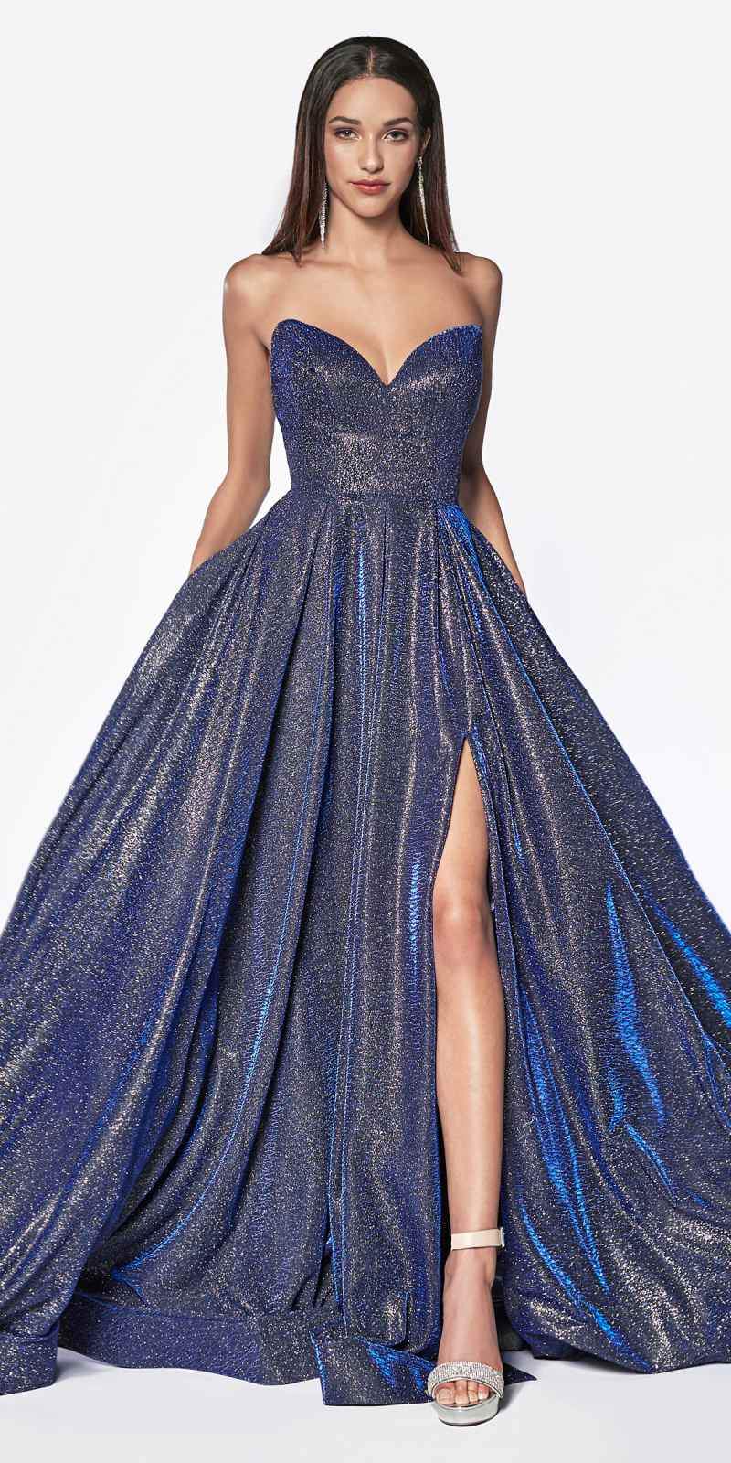 royal blue and silver gown