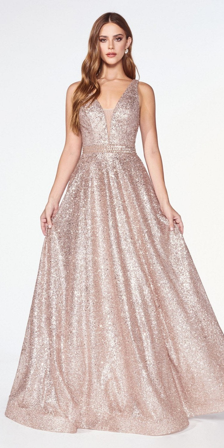 v neck rose gold dress