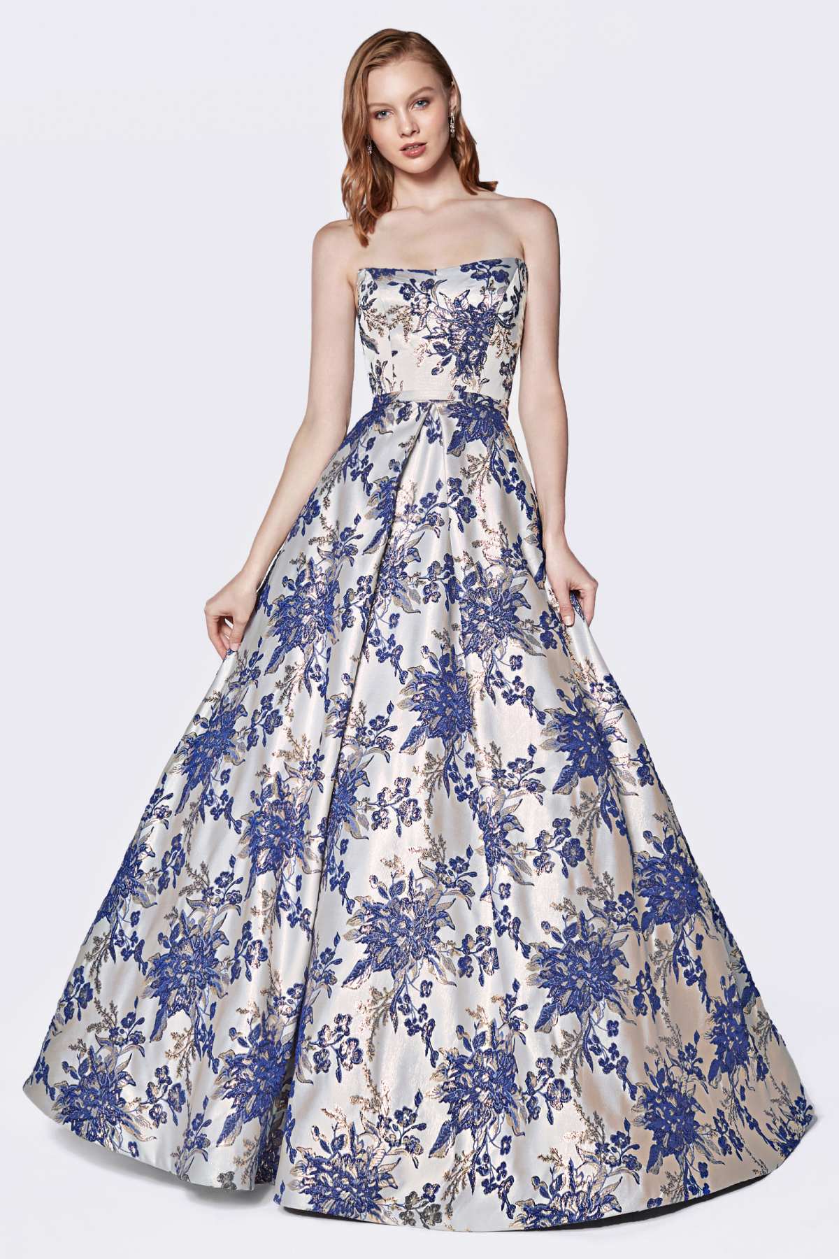 strapless floral gown