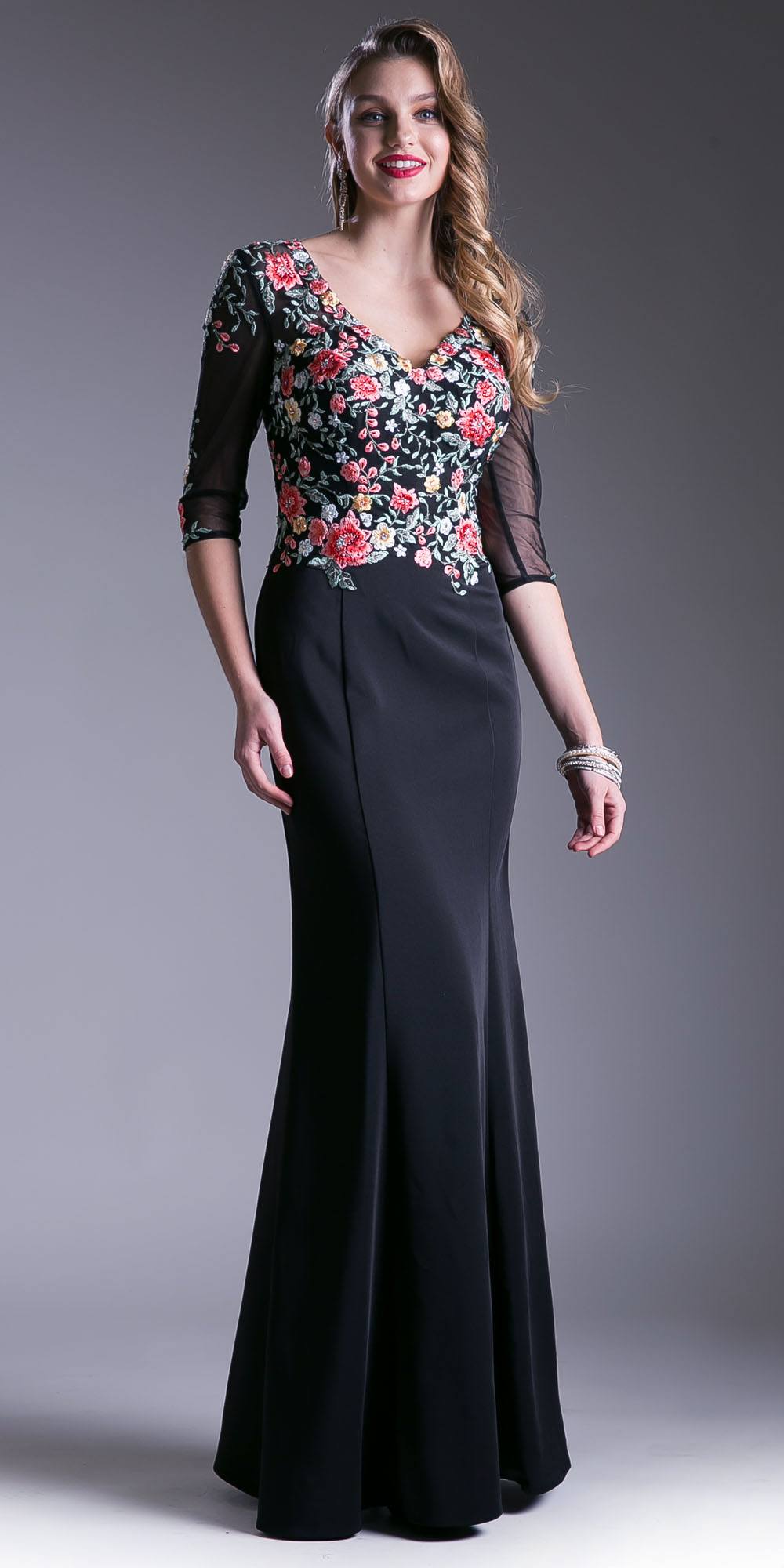 black embroidered evening dress