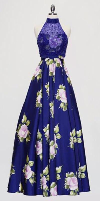 royal blue floral prom dress