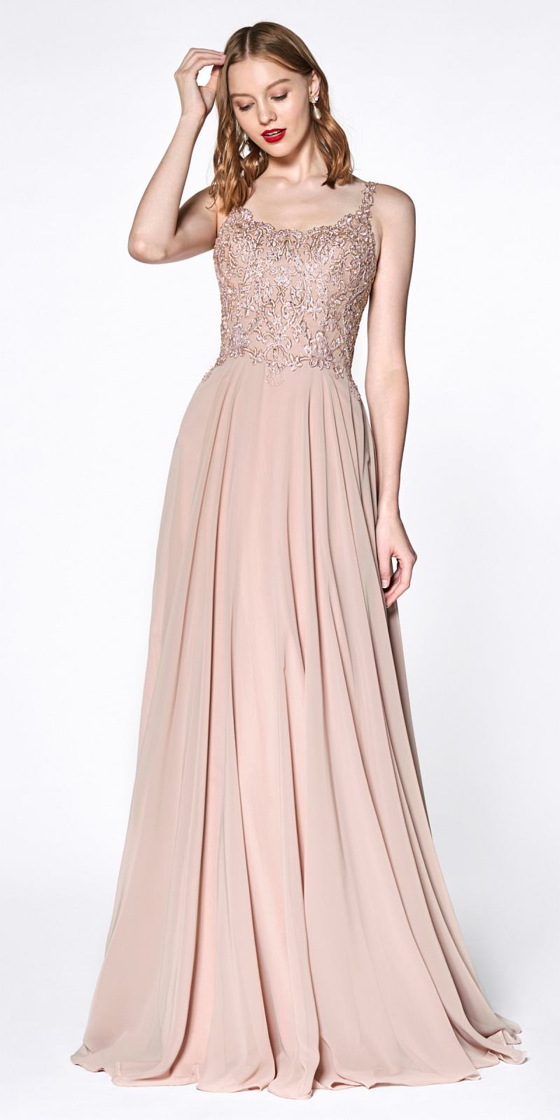 rose gold floor length dress