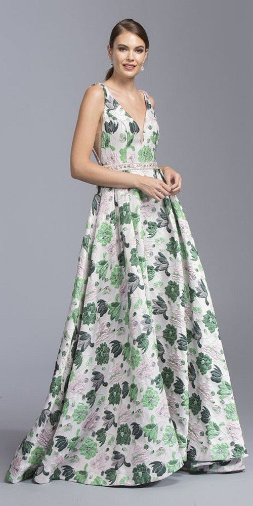 pink and green formal gown