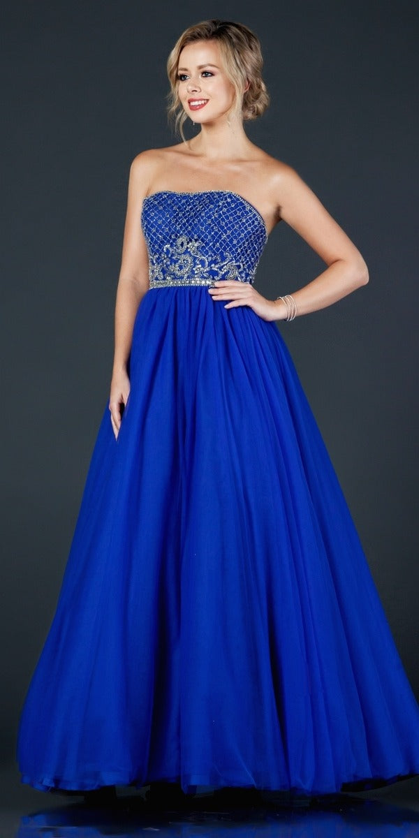 Aspeed USA L2056 Poofy Royal Blue Prom Party Dress Strapless Beaded ...