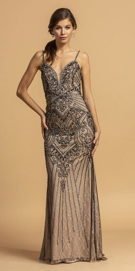 black beaded evening dress