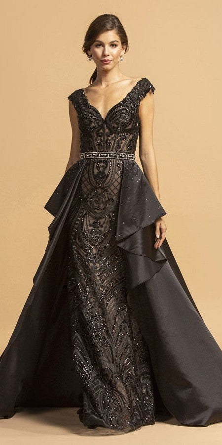 black prom dress with cape