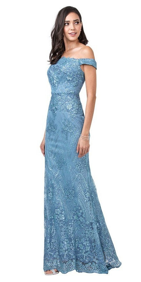 slate blue long formal dresses