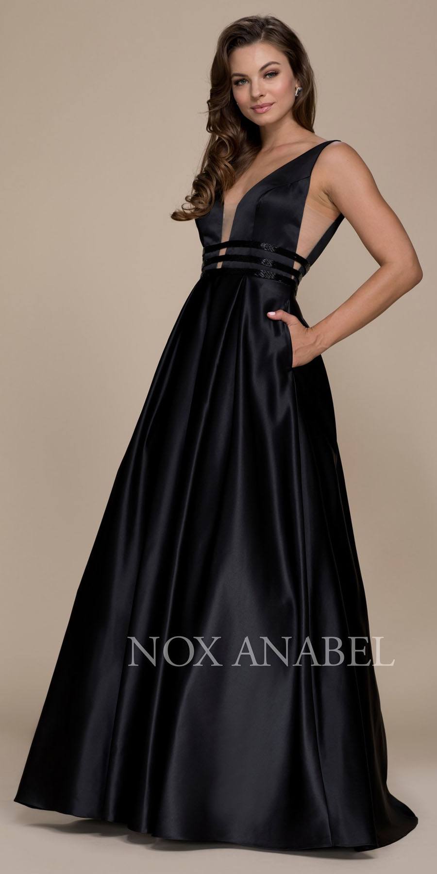 black v neck prom dress