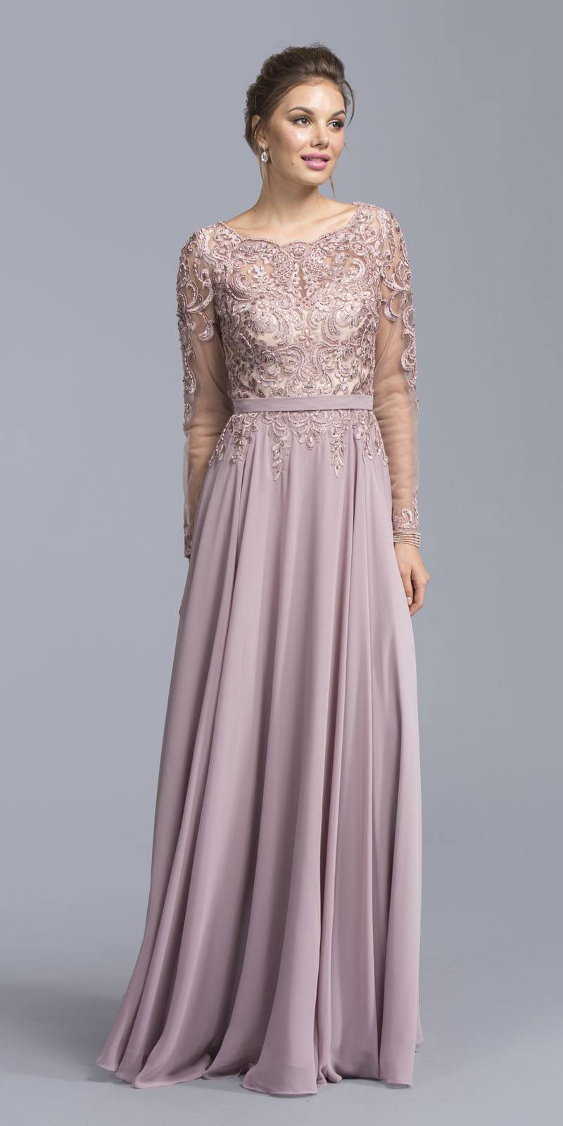 mauve dress with sleeves