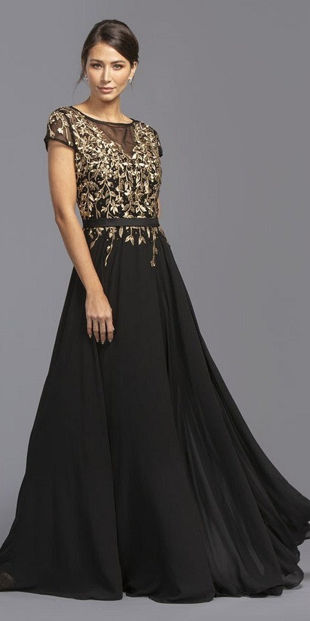 black gold embroidered dress