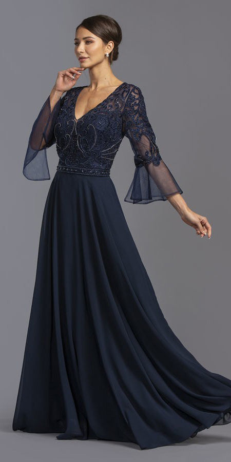 bell sleeve formal gowns