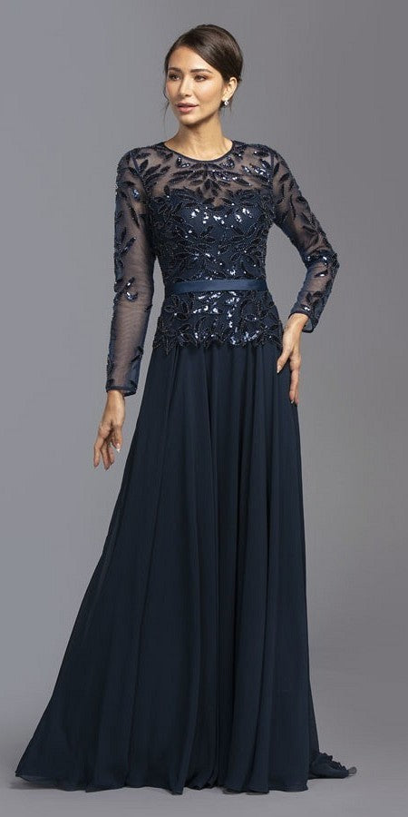 long sleeve navy blue sequin dress