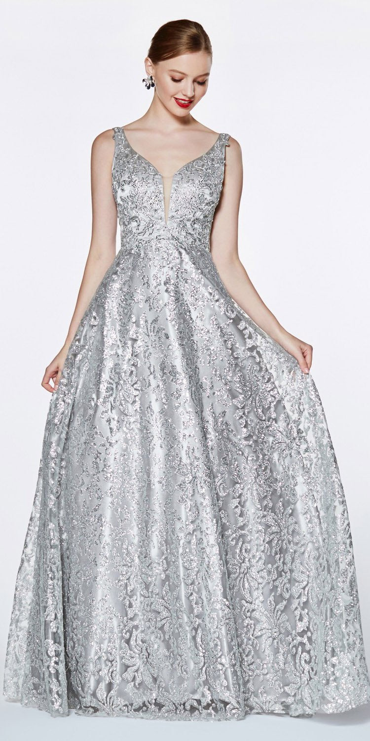 silver floor length gown